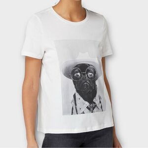 Vero Moda Embellished Graphic Pug Tee in White Women’s Size M